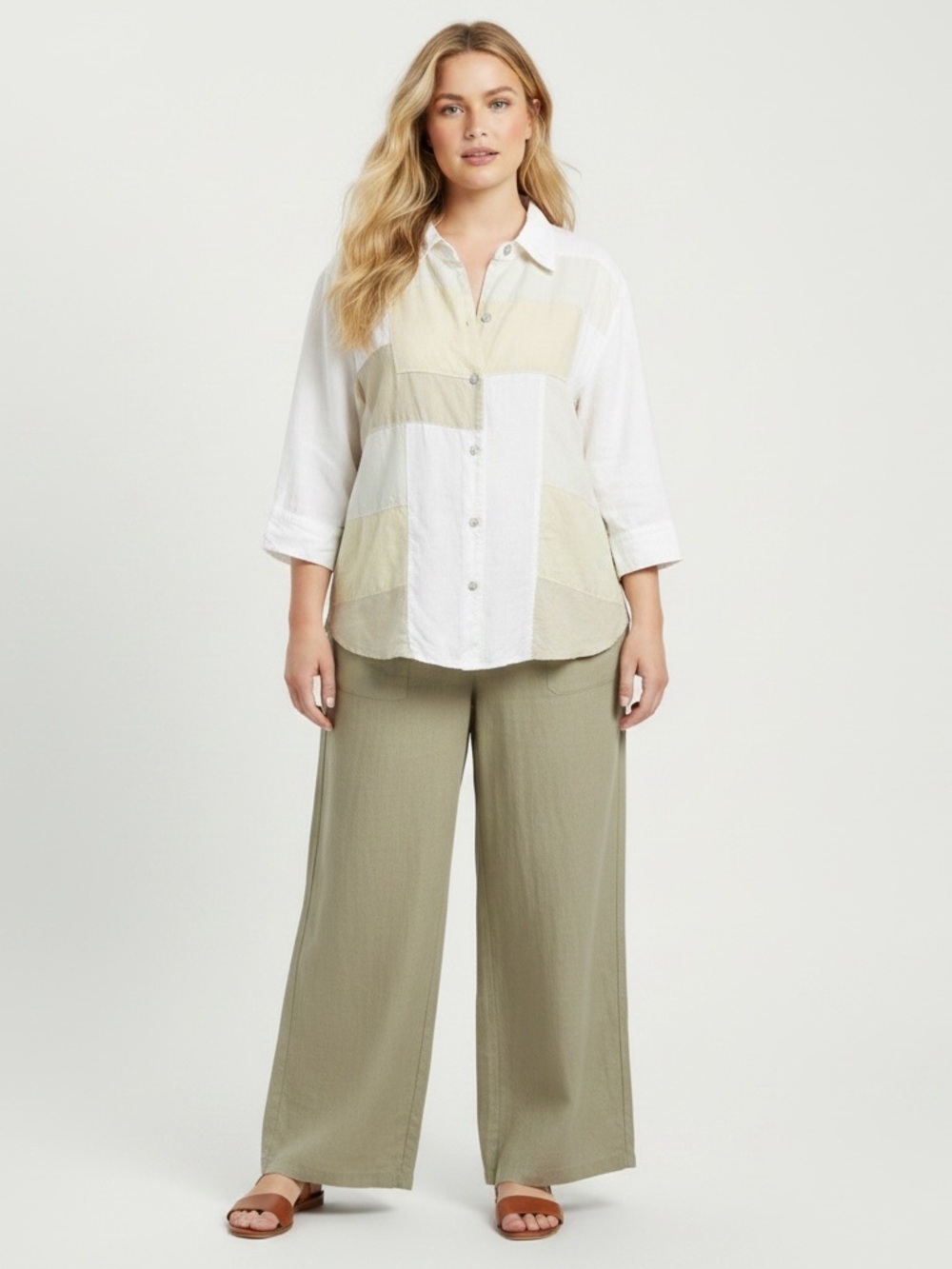 VINTAGE JENNIFER EDEN 100% Linen Patchwork Shirt